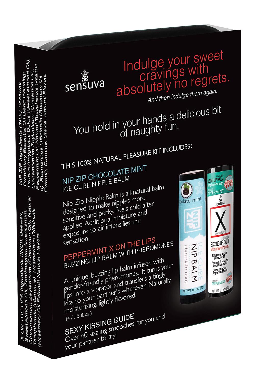 SENSUVA LIPS AND NIPS PLEASURE KIT CHOCOLATE NIP ZIP AND CHOCOLATE PEPPERMINT LTD EDITION XBALM