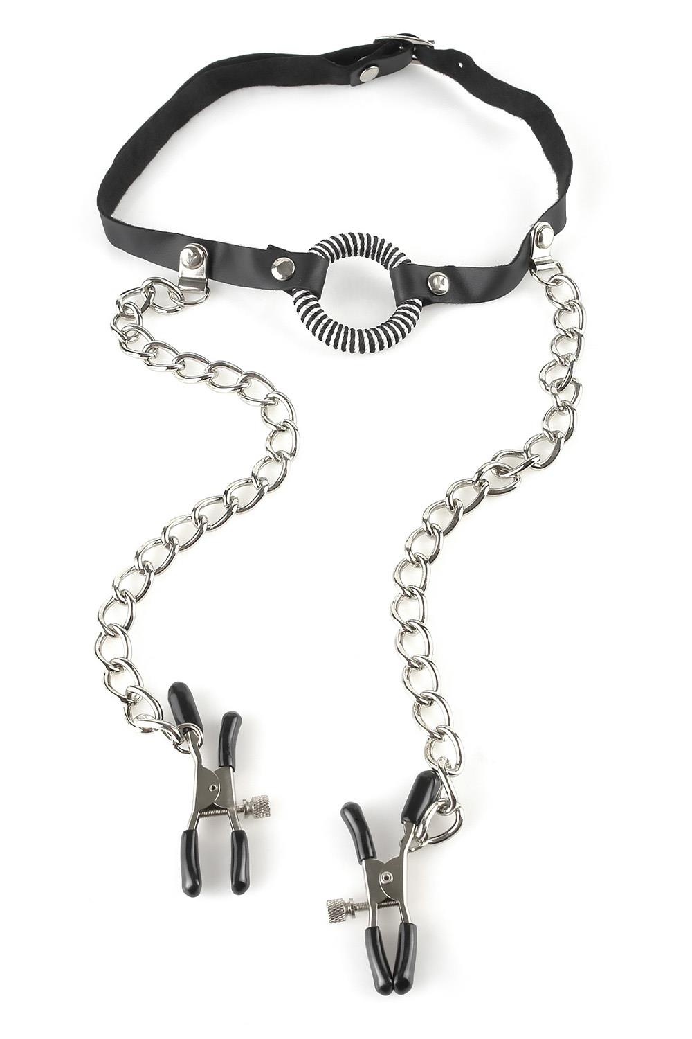 FETISH FANTASY SERIES O-RING GAG NIPPLE CLAMPS BLACK