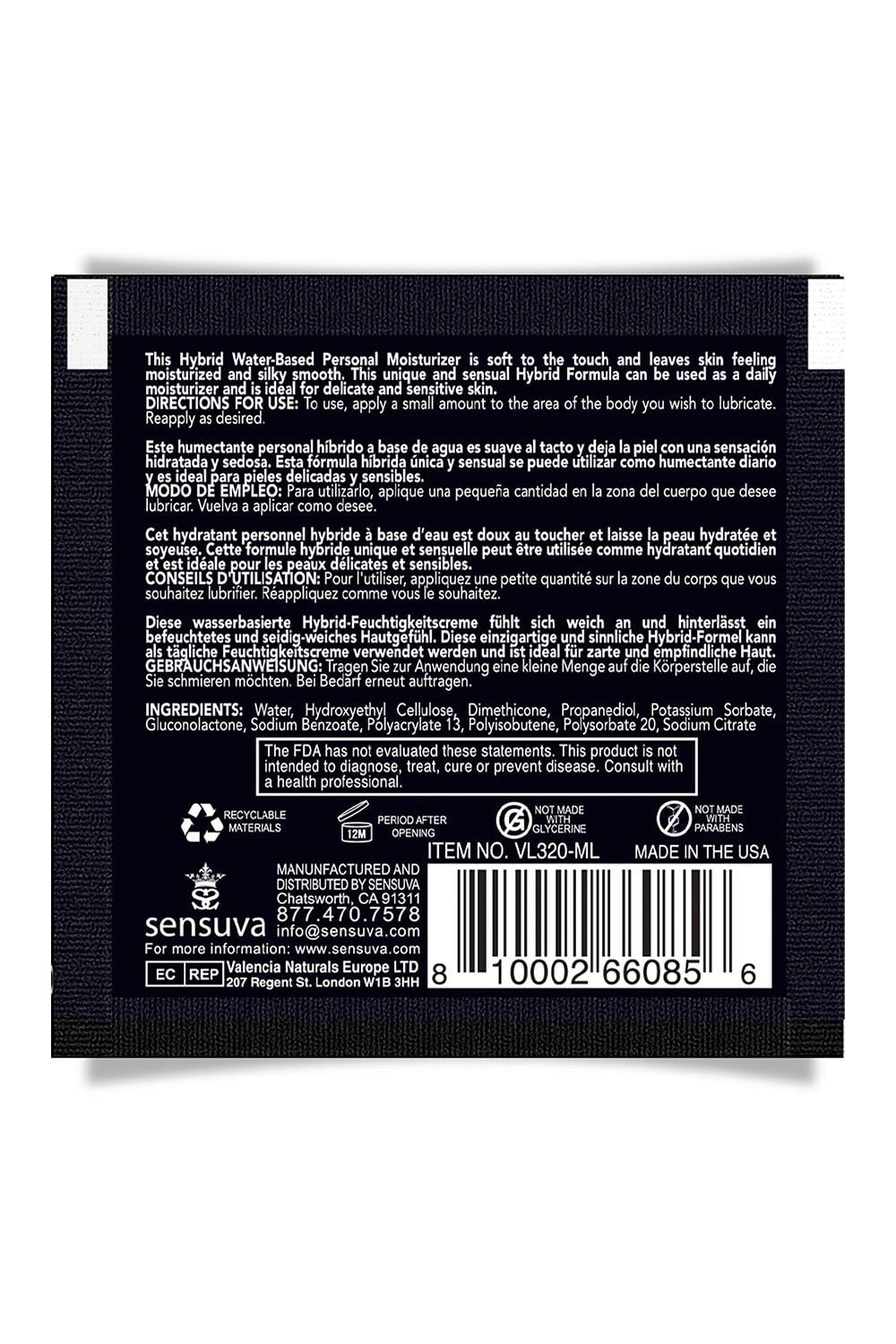 SENSUVA HYBRID PERSONAL MOISTURIZER ORIGINAL UNFLAVORED 6ML SINGLE USE PACKET
