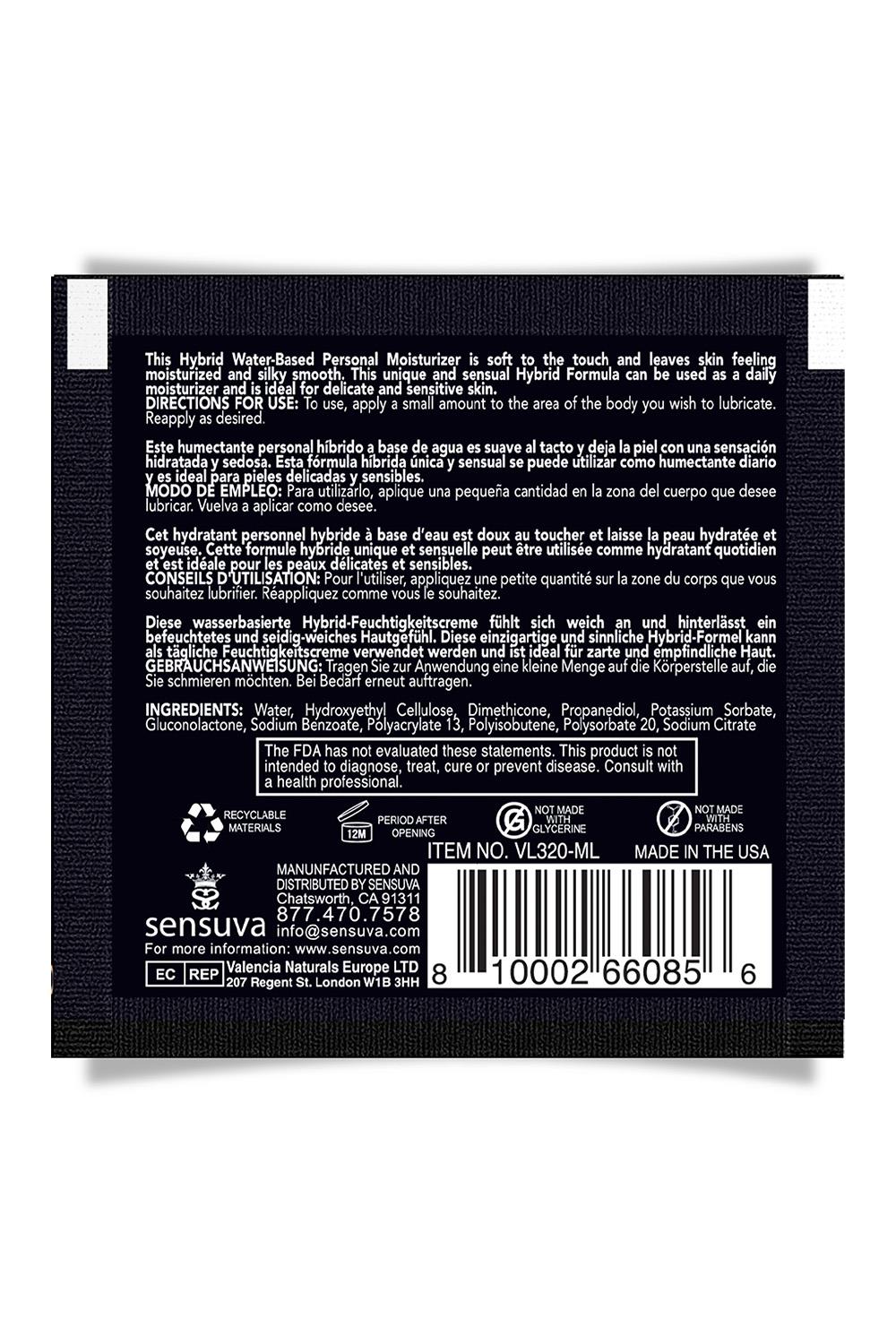 SENSUVA HYBRID PERSONAL MOISTURIZER ORIGINAL UNFLAVORED 6ML SINGLE USE PACKET