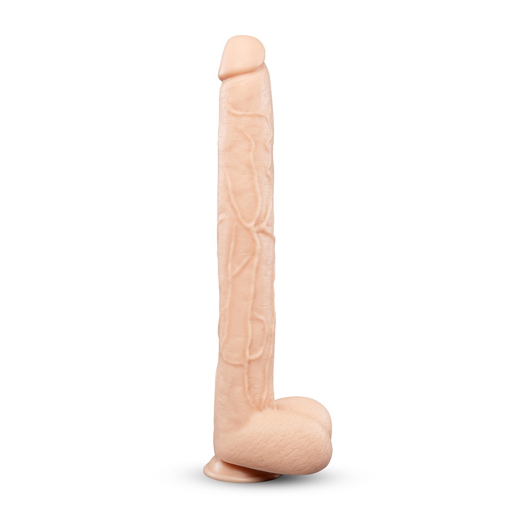 B-VIBE BONE 17 INCH DEEP-INSERT DILDO WITH REALISTIC BALLS AND SUCTION CUP